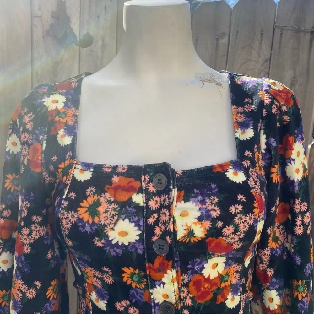STAUD Chandler Velvet Dress Black Floral XS - Picture 10 of 15